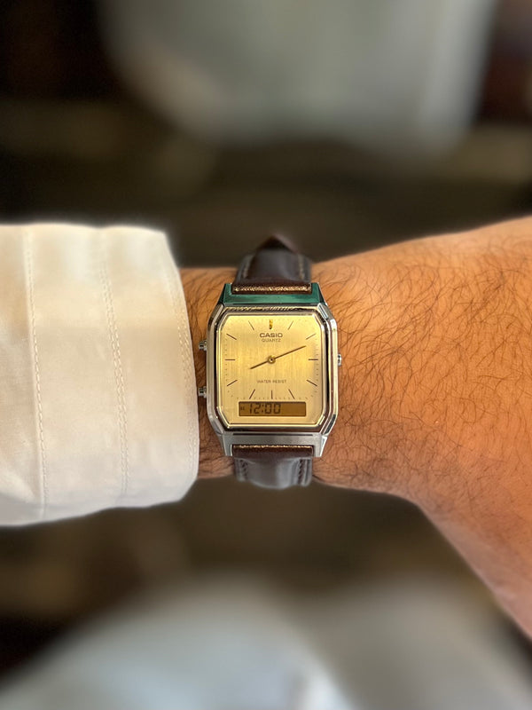 ساعة كاسيو للجنسين مع ستراب " بني " مقاس 18,  Casio watch with brown strap “size 18 “